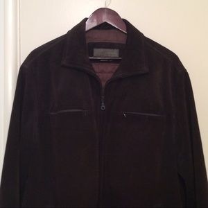 Zara Mens Suede Leather Brown Jacket Front Zip L